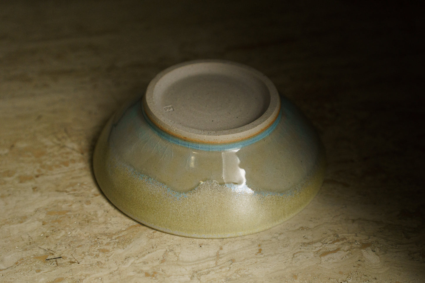 Small Shallow Bowl in Cream & Blue