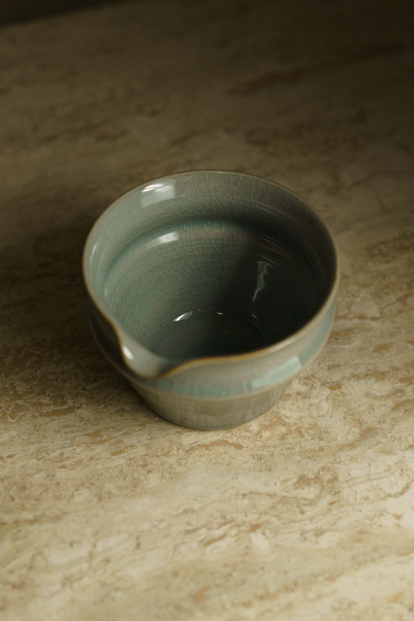 Sharp Matcha Bowl in Celadon Blue with Blush
