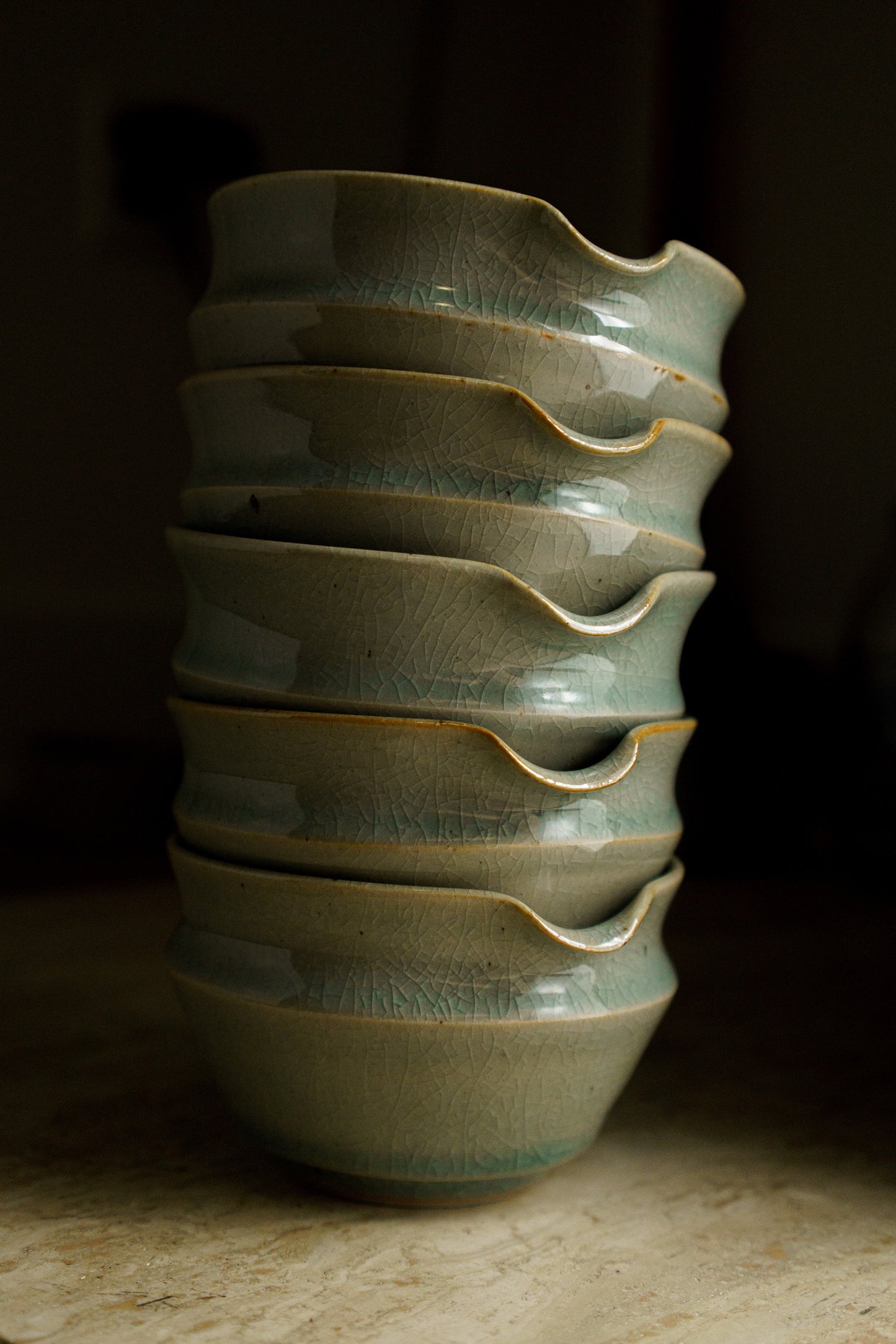 Collared Matcha Bowl in Celadon Blue