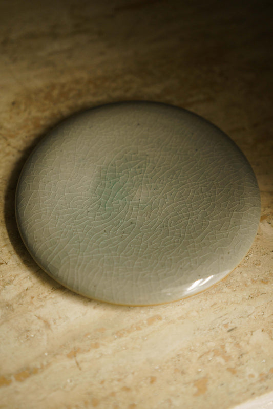 Celadon glaze bubble plate with crackles