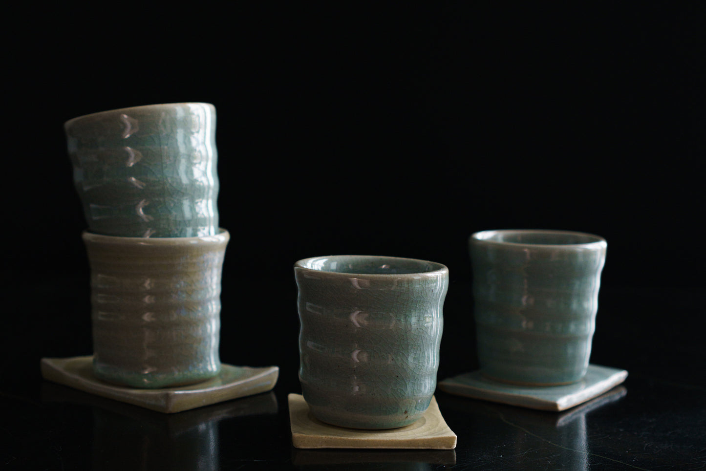 Set - Celadon Swirly Cup and Coaster