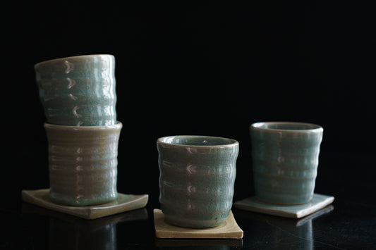 Set - Celadon Swirly Cup and Coaster