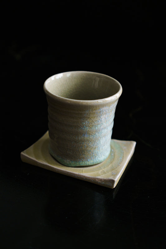 Swirl Cup in Sandy Hues with Coaster