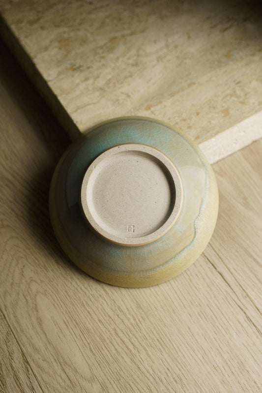 Small Shallow Bowl in Cream & Blue