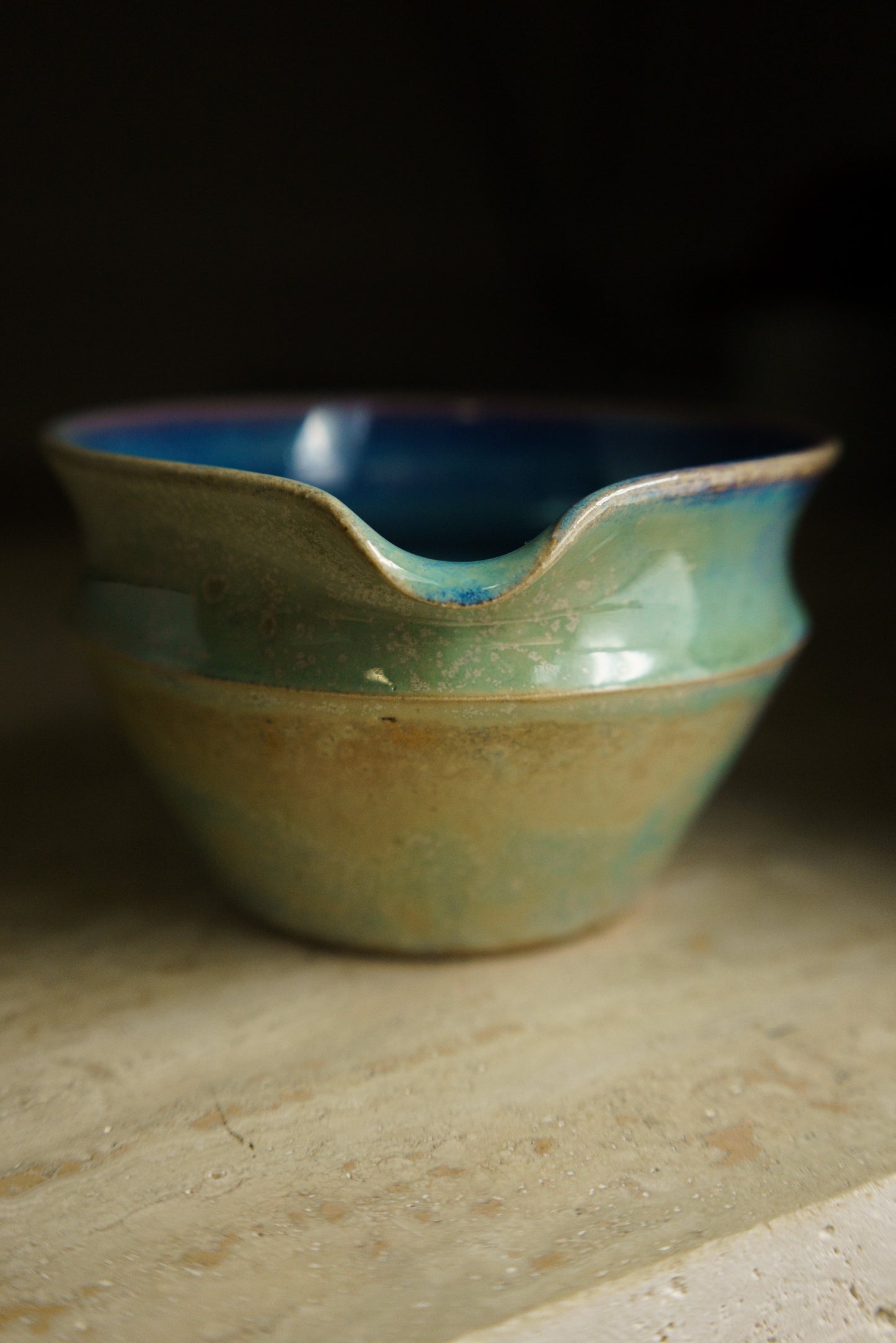 Collared Matcha Bowl in Cerulean