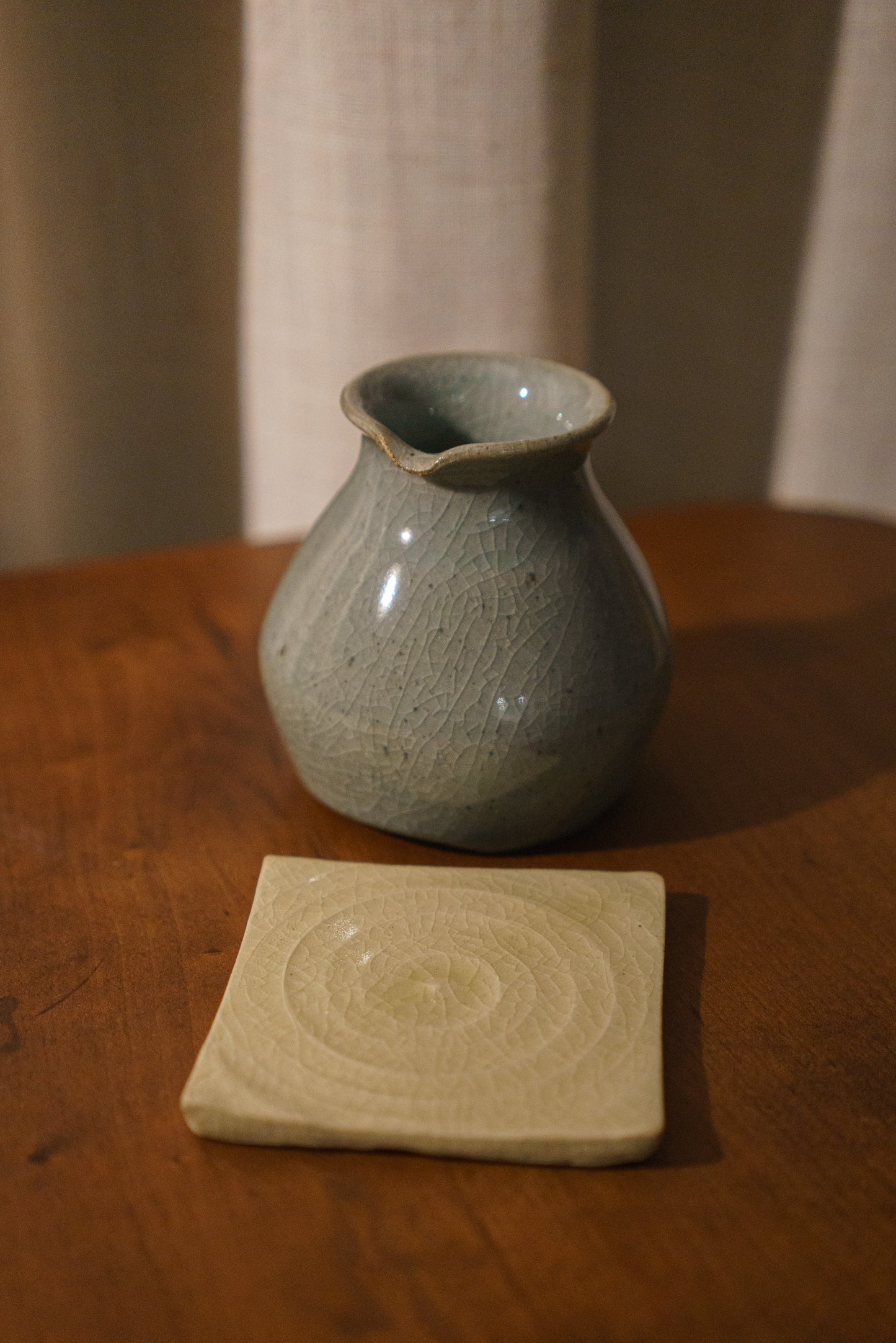 Celadon Three-Foot Pourer with Square Coaster