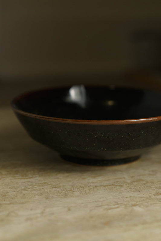 Black Angled Bowl with Subtle Flecks of Green