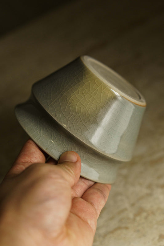 Sharp Matcha Bowl in Celadon Blue with Blush