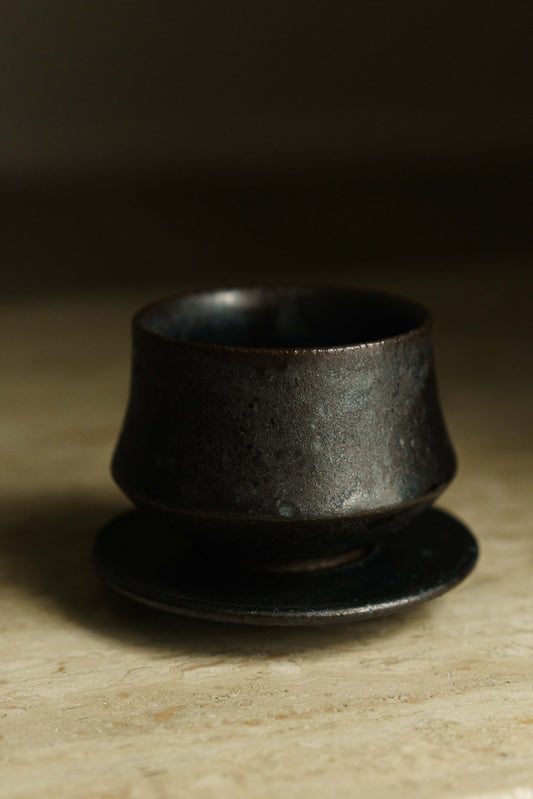 Black Teacup and Saucer Set