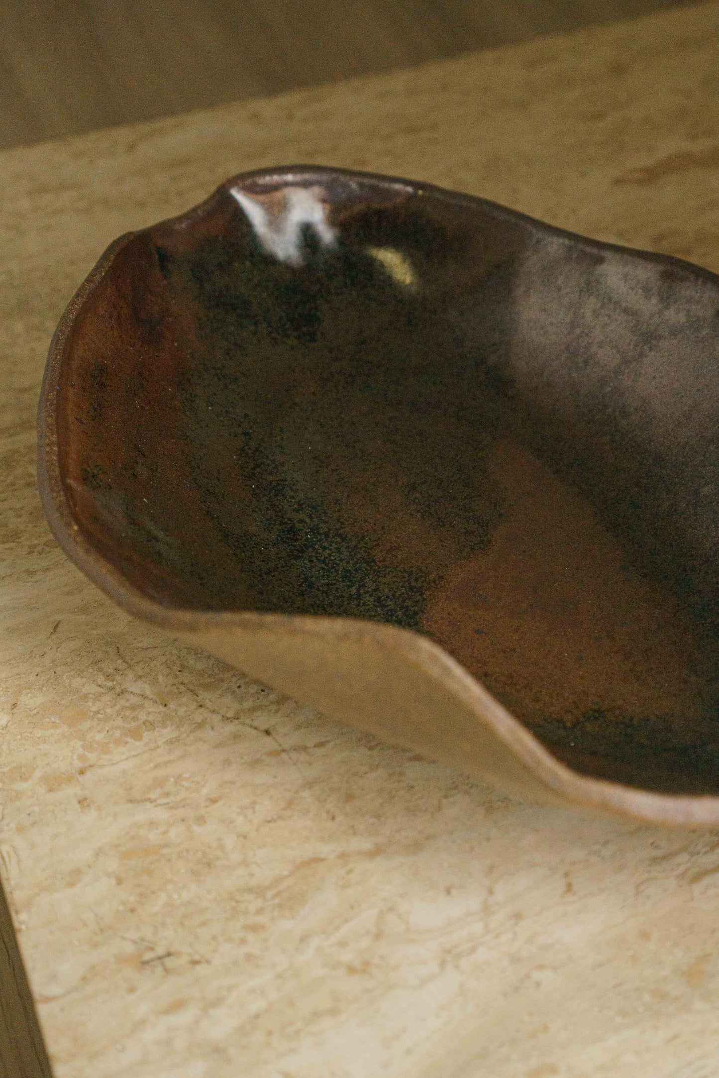 Large Earthen Bowl in Dark Crimson Waves