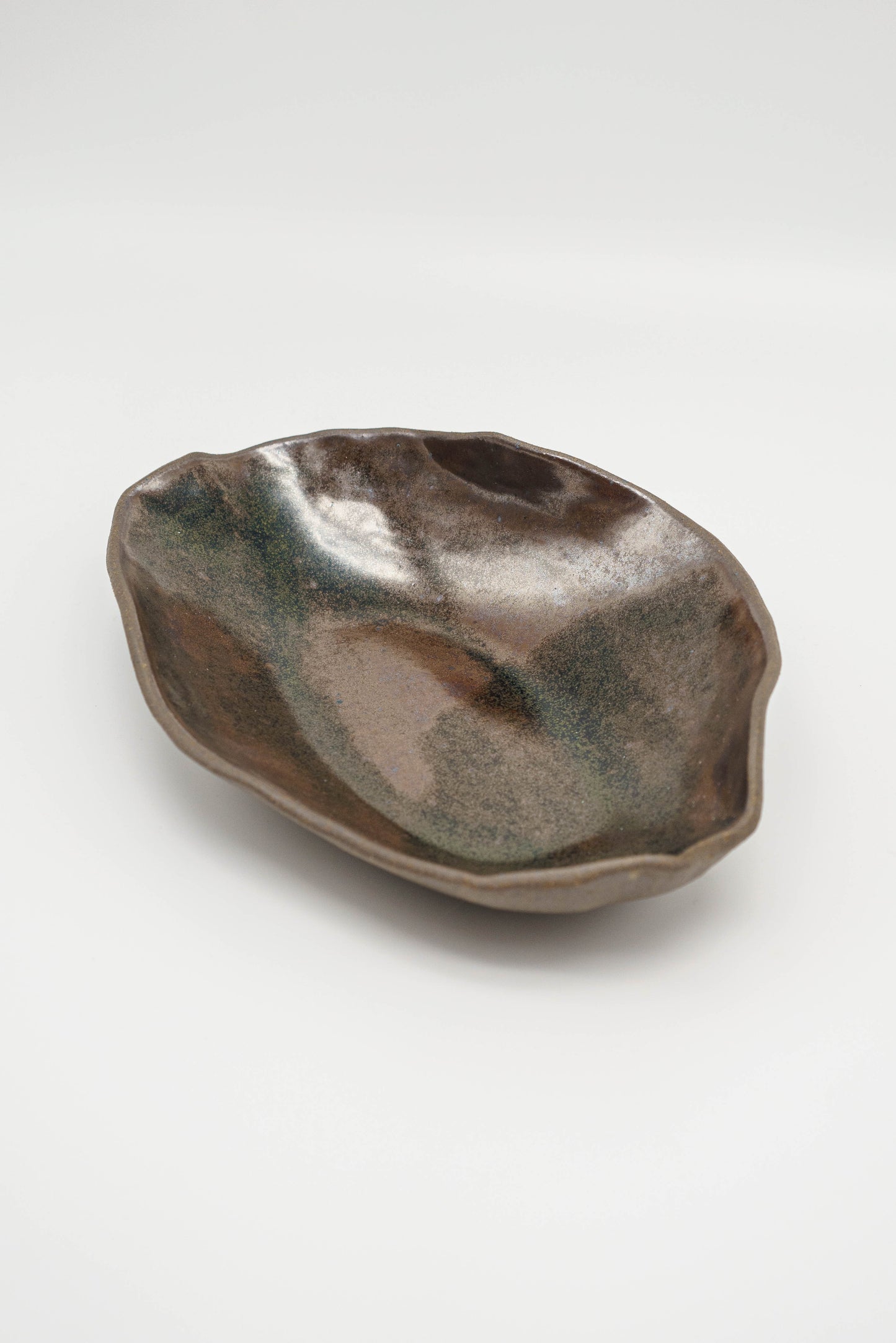 Large Earthen Bowl in Dark Crimson Waves