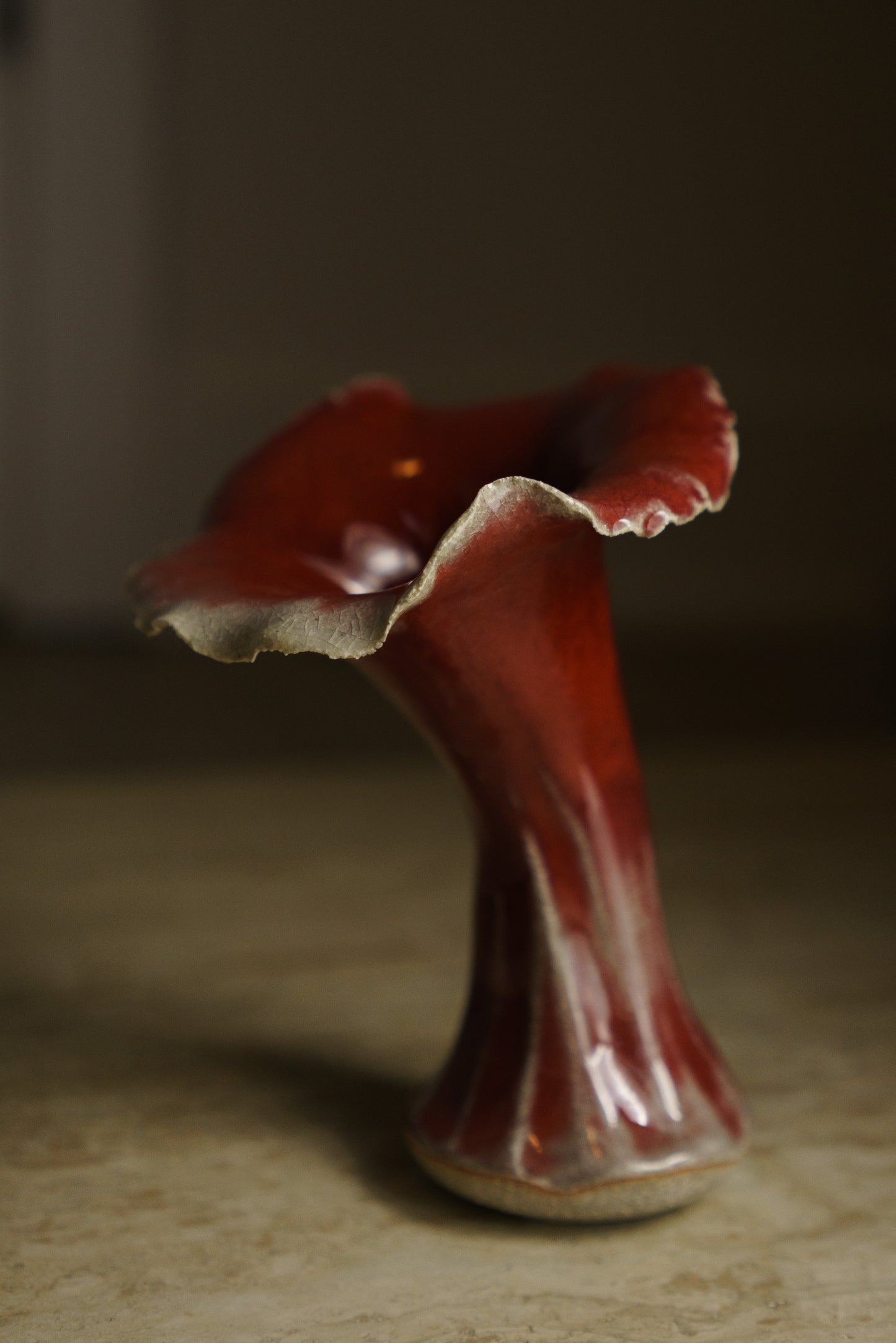 Lily Shaped Vase in Deep Cranberry